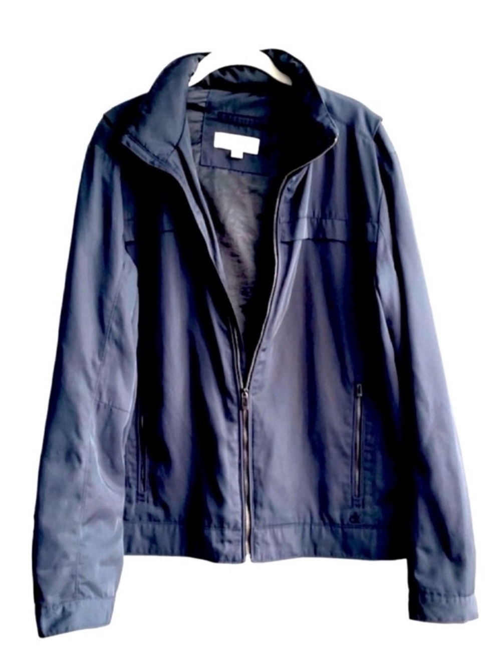 Calvin Klein Windbreaker Jacket Full Zip Parker Hidden Hood Blue Size M